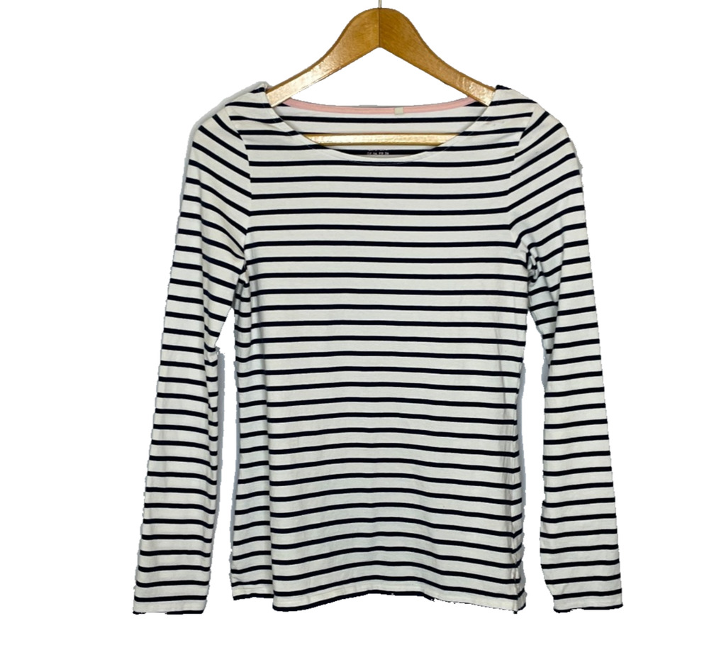 Women's US 4 Boden Ella Breton Black White Stripe Cotton Long Sleeve Tee